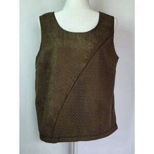 Draper's & Damon's Olive Green Sleeveless Tank Top Size 14 Faux Suede & Netting